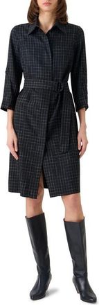Akris Broken Check Twill Shirtdress in Black-Cream at Nordstrom, Size 10