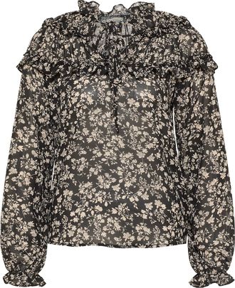 Dreimaster Dreimaster Blouse met ruches bridgeport Dames zwart wit