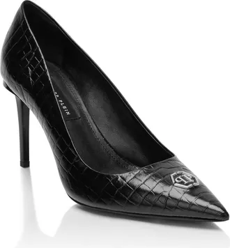 Philipp Plein Cocco Print Decolette Mid Heels Hexagon 9 Women in Black at Nordstrom, Size 39