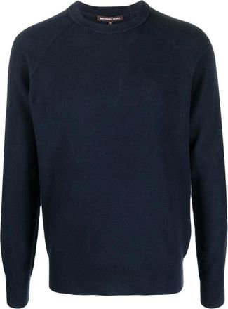 Michael Kors Blauwe katoenen trui met ronde hals - Heren - Ronde hals truien - Blauw - L - Katoen - Truien & Vesten