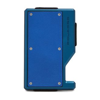 Piquadro Accessoires, Heren, Blauw, ONE Size, Leer, Aluminium Kaarthouder met Mag Safe en Elastische Band