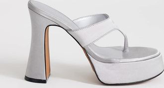 Topshop Nima - Sandali infradito con tacco e plateau in raso grigio