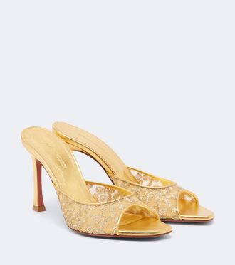 Amina Muaddi Alexa lam&eacute; lace mules