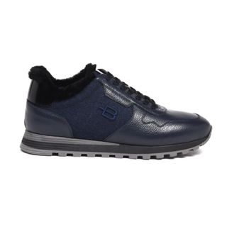 Baldinini Gekreukt Leer en Stof Sneakers - Heren - Schoenen - Blauw - Maat: 43 EU Leer