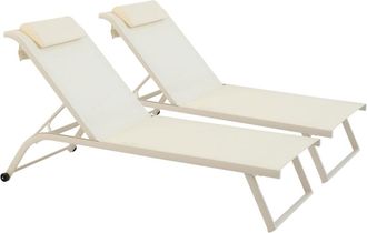 Oviala Juego de 2 tumbonas reclinables con ruedas de marfil