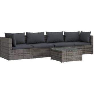 vidaXL 5 Pcs Garden Lounge Con Almohadillas De Mimbre Grises