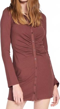 She + Sky Ruched Suede Button Mini Dress In Mocha