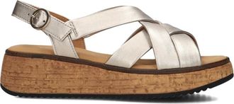 Gabor Schoenen, Dames, Grijs, 40 1/2 EU, Leer, Gouden Platte Sandalen