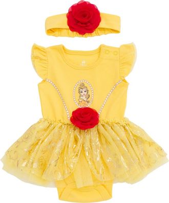 Disney Princess Cosplay 2-Piece Tutu Bodysuit and Headband Set in Yellow Belle at Nordstrom, Size 24M