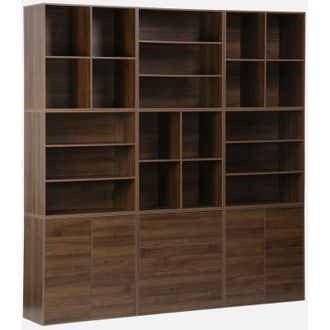 Sweeek Sweeek - Kit Estanter&iacute;a O Biblioteca Modular Con 9 Secciones, Kompo, Madera De Nogal, 210x35x210 Cm