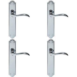 Loops 4x PAIR Curved Handle on Long Latch Backplate 245 x 45mm Polished Chrome