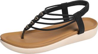 Generic Womens Summer Elastic Band Casual Flip Flop Clip Toe Flats Comfort Soft Sole Lightweight Slip On Beach Shoes Sandals (Black,5.5)