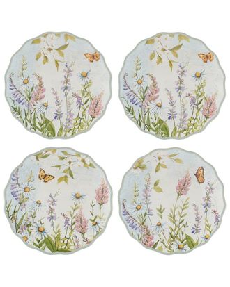 Certified International Set Of 4 Easter Meadow Canape Plates