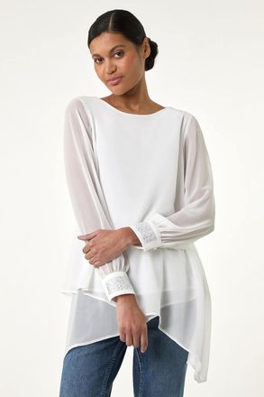 Roman Sparkly Detail Asymmetric Hem Top