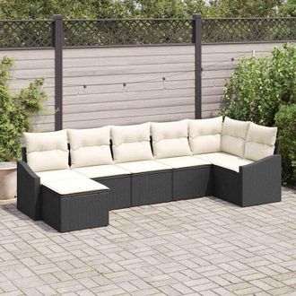 vidaXL Vidaxl - Conjunto De Comedor De Jard&iacute;n Con Coj&iacute;n 7 Pcs Negro, Crema