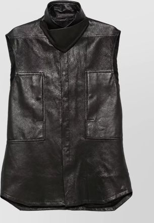 Rick Owens lamb leather sleeveless high neck coat