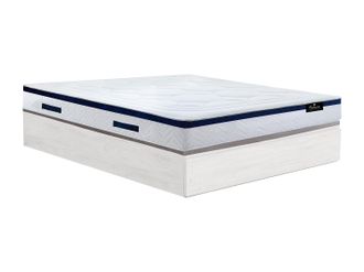Vente-Unique Conjunto de somier con arc&oacute;n de 140 x 190 cm con caj&oacute;n blanco + colch&oacute;n h&iacute;brido de muelles ensacados de 30 cm de grosor - MARQUIS de PALACIO