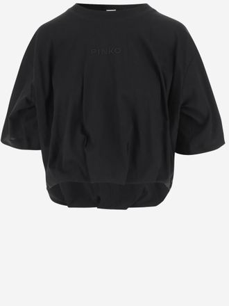 Pinko Black Crewneck Logo Cropped T-Shirt