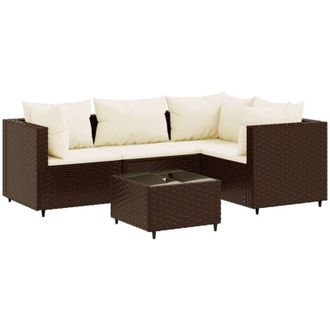 vidaXL Vidaxl - Set Muebles De Jard&iacute;n 5 Piezas Y Cojines Rat&aacute;n Sint&eacute;tico Marr&oacute;n