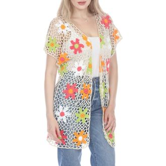 Rain + Rose Floral Crochet Cardigan in Ivory Floral at Nordstrom Rack, Size Medium