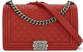 Chanel Red Caviar Leather Medium Boy Bag