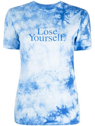 Paco Rabanne slogan print tie-dye T-shirt - women - Cotton - M - Blue