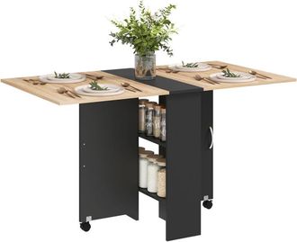 HOMCOM Mesa Plegable De Comedor Mesa De Cocina Plegable Con Ruedas Alas Abatibles Y Estantes Mesa Plegable Para 4-6 Personas 75x140x74 Cm Natural - Homcom
