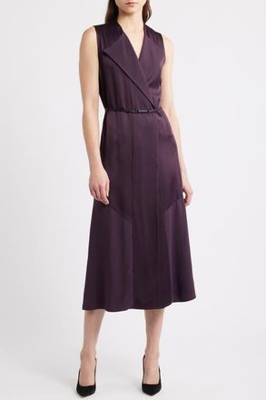 BOSS Dimosa Sleeveless Satin Midi Dress in Dark Carmine at Nordstrom, Size 14