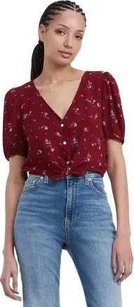 Tommy Hilfiger Tommy Jeans Blouse Womens Mountain Floral Short Sleeve Tie Front Cropped FTS1379