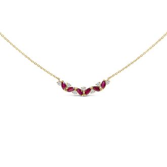 House of Brilliance 14K Yellow Gold Red Ruby and Diamond Trio Bar Line Necklace (I-J Color, SI2-I1 Clarity) - 18 inch