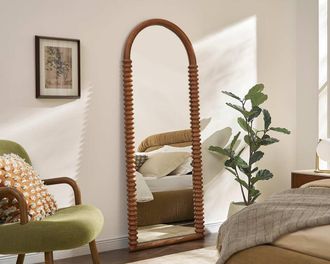 Castlery Lucille PU Arch Floor Mirror, W28.5 x H70.9, Spindle Design, Textured Colour Finish, Brown, 28.5 x 70.9