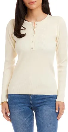 Karen Kane Rib Henley Sweater in Cream at Nordstrom, Size X-Small