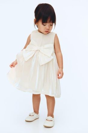 H&M Bow-detail Organza Dress in Cream at Nordstrom, Size 12M