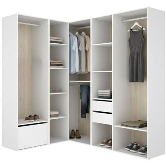 Dmora Guardaroba Grande Atwood, Armadio Camera da Letto Modulabile, 12 Ripiani, Appendiabiti, 186x205h cm Bianco