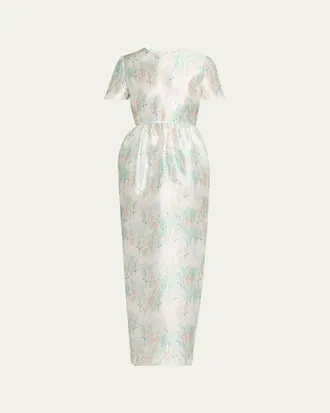 Bernadette Lexi Floral Satin Empire-Waist Column Maxi Dress