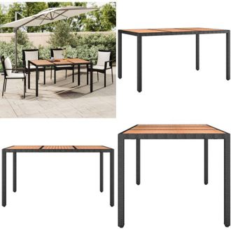 vidaXL Tavolo da Giardino Piano Legno Nero Polyrattan Massello Acacia - Tavolo da esterno - Tavolo in legno