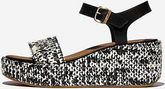 FitFlop Womens Two-Tone Woven Wedge Ankle-Strap Sandals In Black White