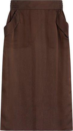 Saint Laurent Brown Silk Midi Skirt-Donna