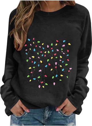 Generic Christmas Jumpers for Women Funny Novelty Xmas Print Sweatshirts Ladies Christmas Tops Fall Winter Casual Long Sleeve Loose Crewneck Pullover Tunic Ju