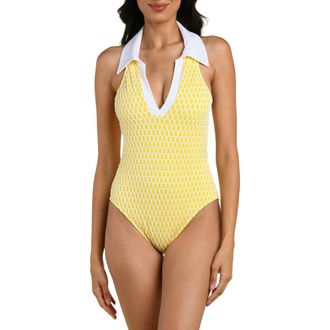 La Blanca Prep V-Neck One-Piece Swimsuit in Soleil at Nordstrom, Size 10
