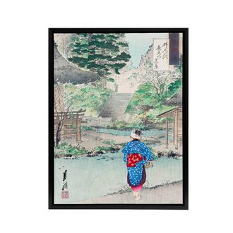 Artery8 View Of Benten At Inokashira Framed Canvas Wall Art Print Ogata Gekko in Green | Size: W24 x H32
