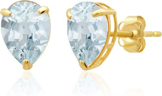 MAX + STONE 14k Yellow or White Gold Teardrop 8mm Gemstone Pear Shape Stud Earrings