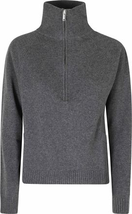 Semicouture Gray Meg High Neck Half-Zip Wool-Blend Sweater