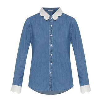 Mother The Frilly Foxy Boxy Shirt - Dames - Spijkeroverhemden - Blauw - S - Katoen - Overhemden