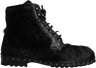 Dolce & Gabbana Enkellaarsjes van leer met studs - Heren - Veterlaarzen - Zwart - 42 EU - Leer - Schoenen
