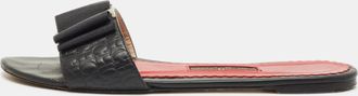 Carolina Herrera Black Leather Bow Flat Slides