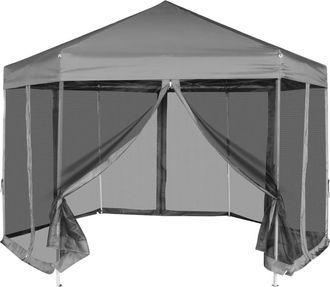 vidaXL Vidaxl - Carpa Desplegable Hexagonal 6 Paredes Laterales Gris 3,6x3,1 M