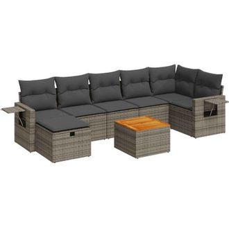 vidaXL Set De Sof&aacute;s De Jard&iacute;n Y Cojines 8 Piezas Rat&aacute;n Sint&eacute;tico Gris Vidaxl