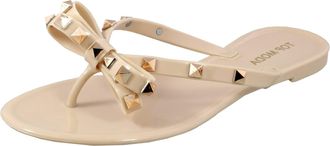 Top Moda TOP Moda Womens Studded Jelly Flip Flops Sandals with Bow, Nude, Medium