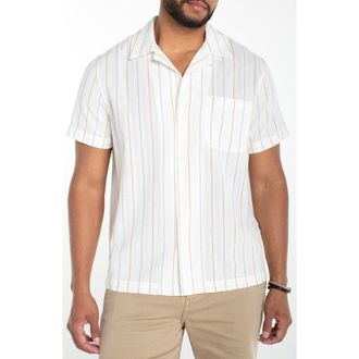 Liverpool L.A. Stripe Camp Shirt in Ivory Aqua Strp at Nordstrom, Size X-Large